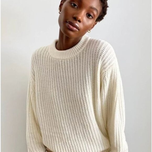 Wilfred NWT Aritzia Essential Chenille Sweater in Oak Cream Size Large Soft Knit - Picture 1 of 8